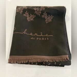 Cherie de Paris French-Inspired Brown Botanical Fringe Scarf